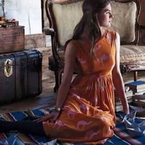 Anthropologie Orange and Pink Midi Dress size 6